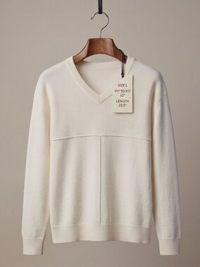 Cherokee  Cotton Ladies Cream V-Neck Pullover Sweater